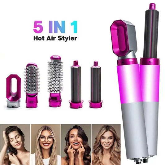5-in-1 Pocket-Friendly Hair Dryer & Styler: Hot Air Brush, Volumizer, Straightener, Curler, and Comb with Detachable