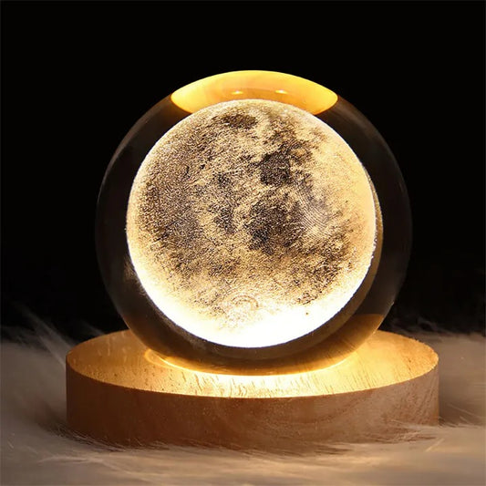 Galaxy Moon Lamp Crystal Ball Night Light – 3D Astronaut & Planet USB LED Table Lamp | Kids Bedroom Decor, Gift Light