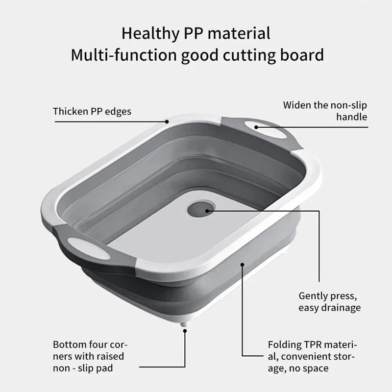 3-in-1 foldable Washing Tub & Chopping Board with Drain Basket & Collapsible