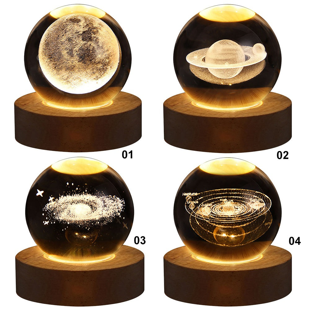 Galaxy Moon Lamp Crystal Ball Night Light – 3D Astronaut & Planet USB LED Table Lamp | Kids Bedroom Decor, Gift Light