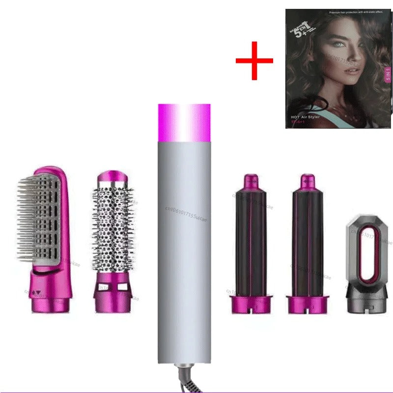 5-in-1 Pocket-Friendly Hair Dryer & Styler: Hot Air Brush, Volumizer, Straightener, Curler, and Comb with Detachable